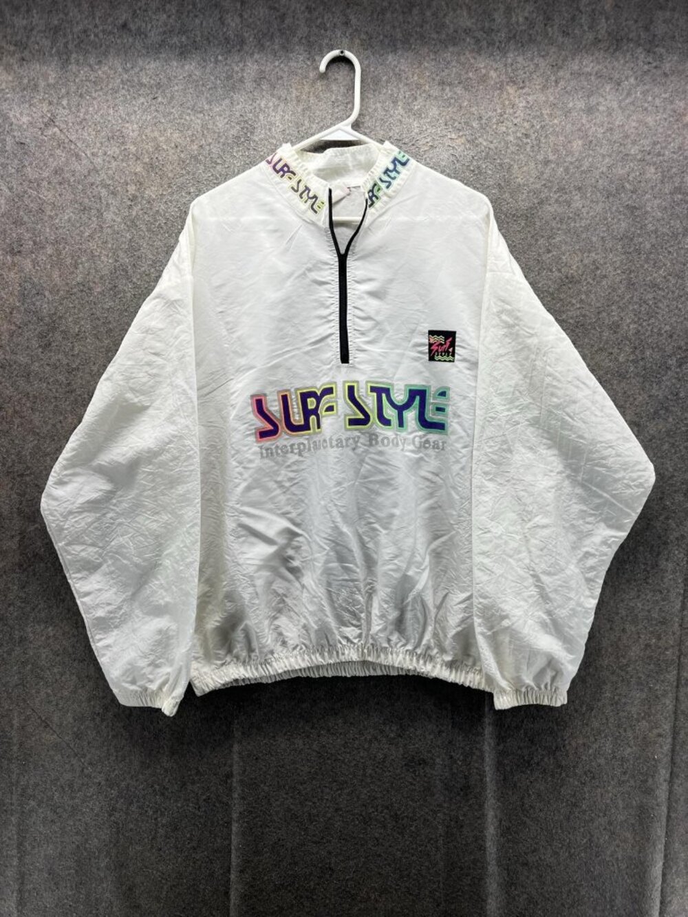 Vintage Surf Style Jacket Mens One Size White Neon 1/4 Zip Windbreaker USA Made